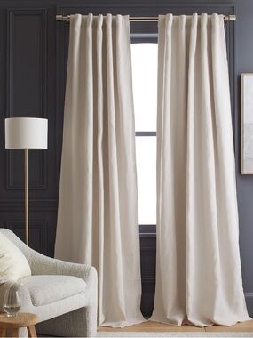 NWT QUINCE Set 2 48x96 Heavyweight Linen Room Darkening Curtains Sand 7505